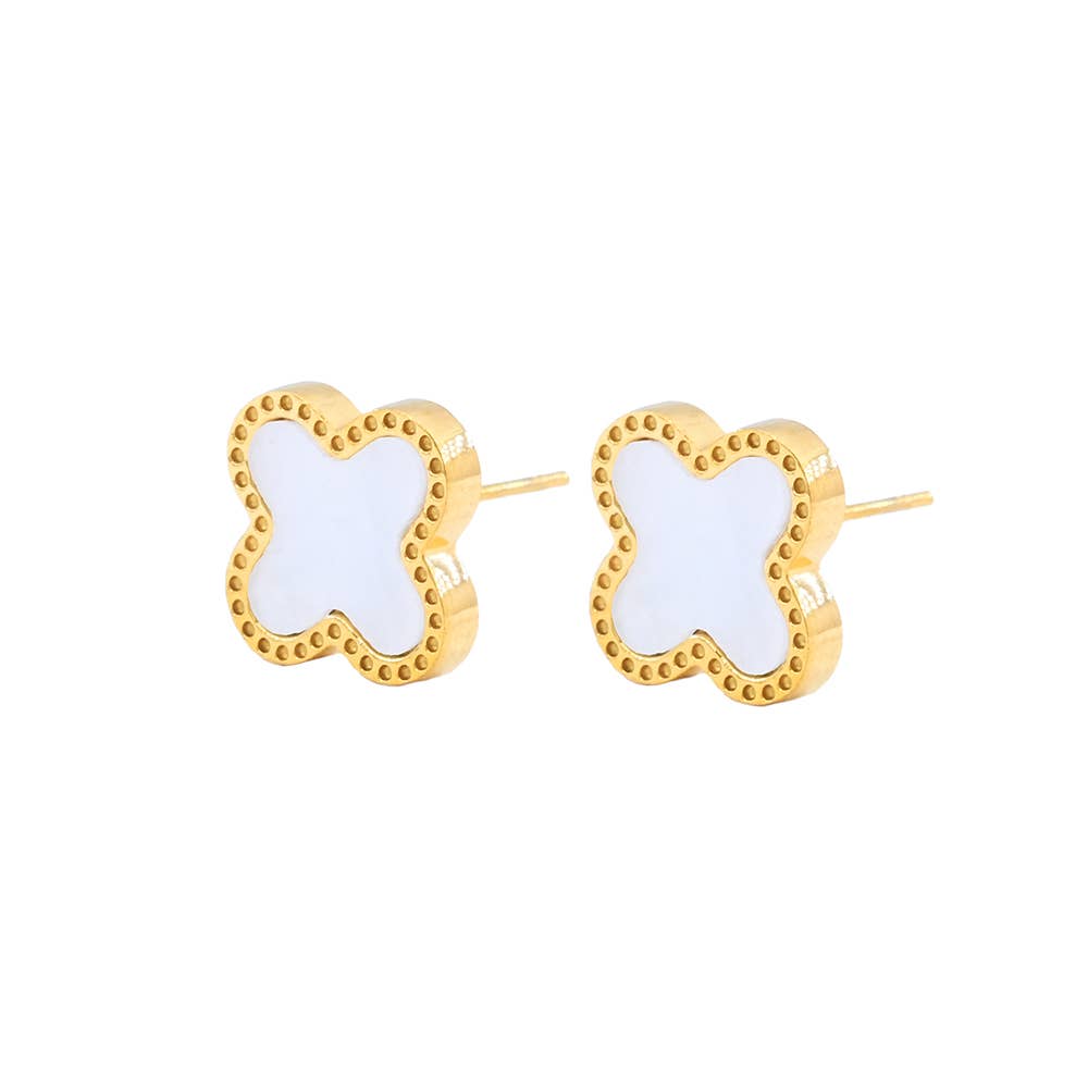Stainless Steel Quatrefoil Stone Cluster Stud Earrings