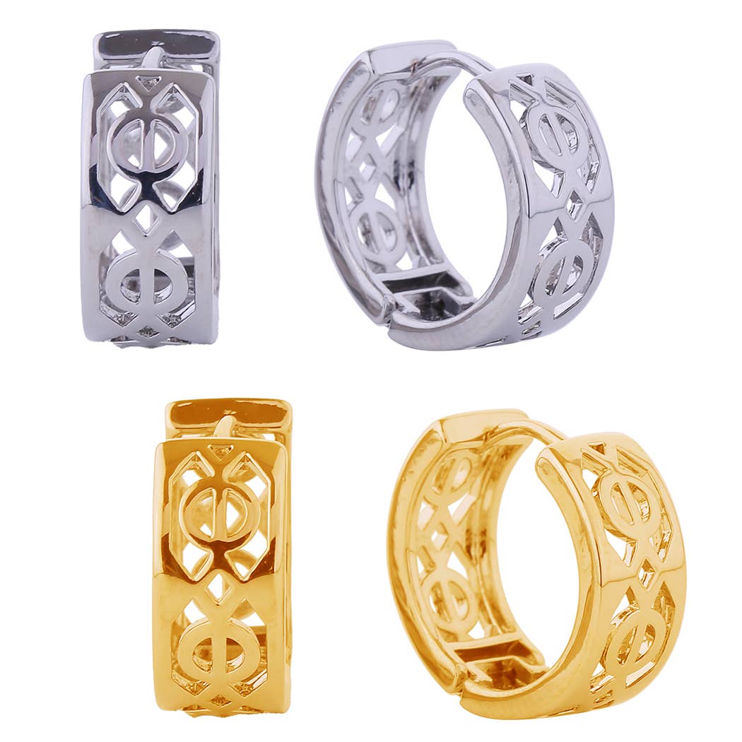 14K Dipped Geometric Pattern Huggie Earrings