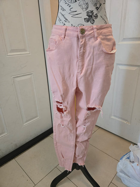 Light Pink Distressed Jeans – Women's XL (No Brand)