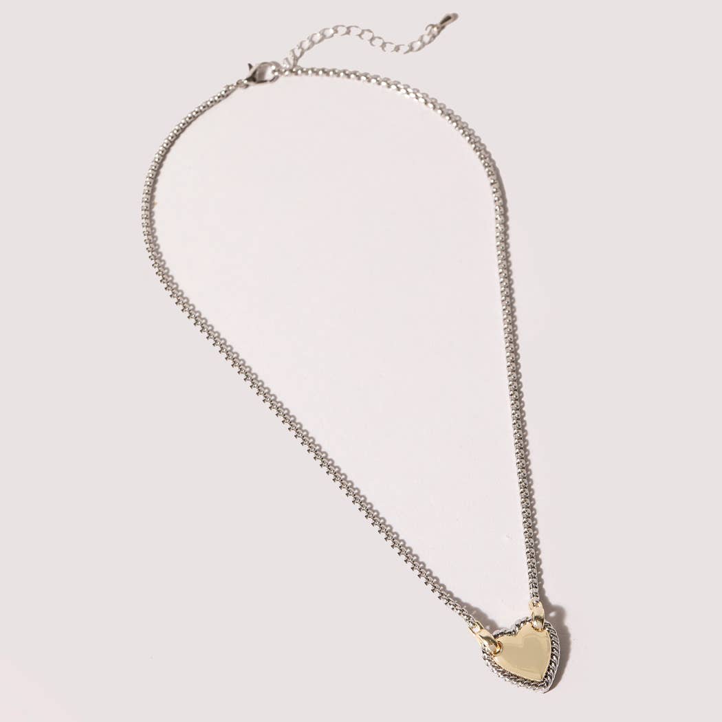 Gold Heart Charm Box Chain Necklace