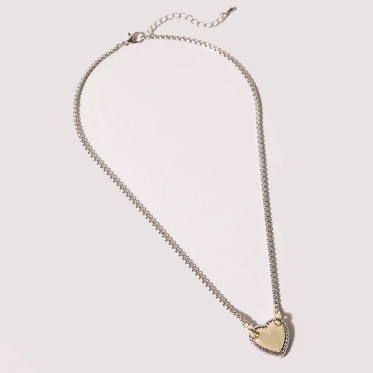 Gold Heart Charm Box Chain Necklace