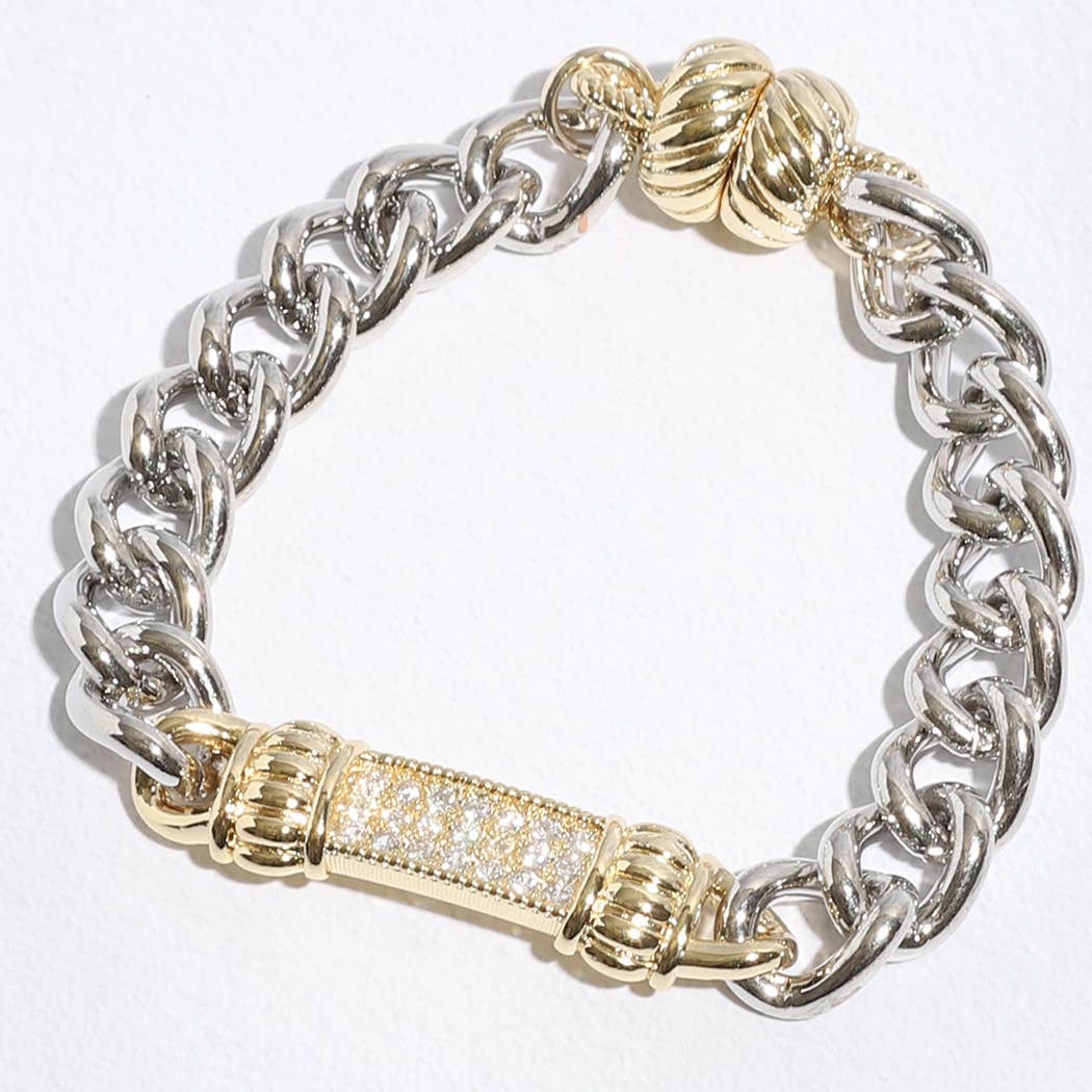 Stone Paved Bar Pointed Chain Magnetic Bracelet