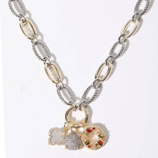 Clover & Oval 3 Multi Pendants Chain Necklace