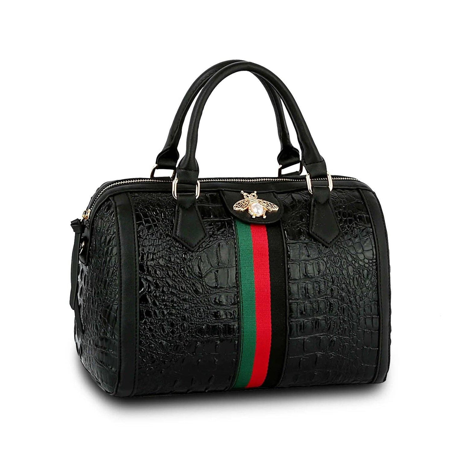Fashion Crocodile Satchel With Bee and Stripe