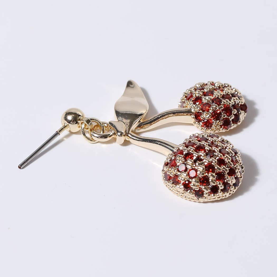 Gold Plated Pave Cherry's Stud Post Earrings