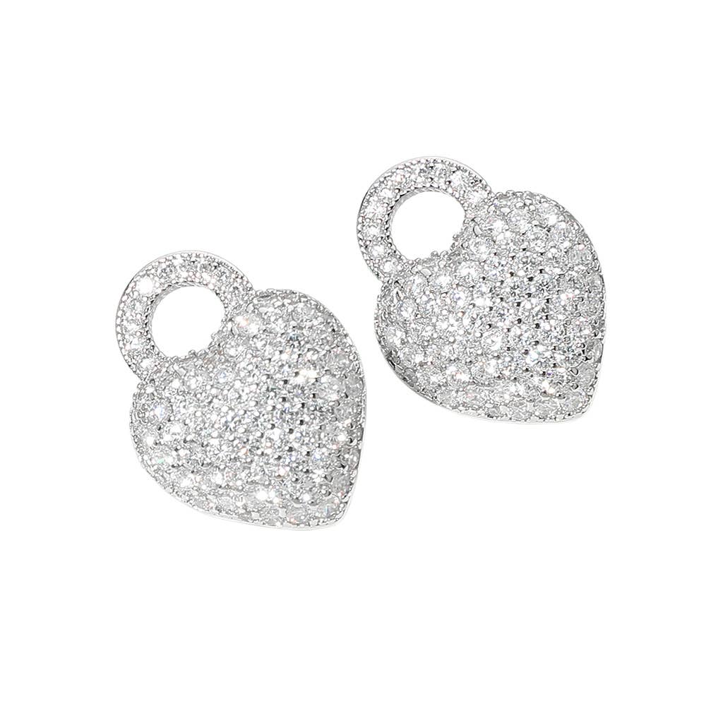 14K Gold Plated Pave Heart Padlock Stud Earrings