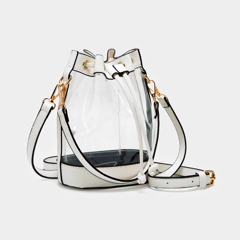 Solid Faux Leather Transparent Bucket Bag