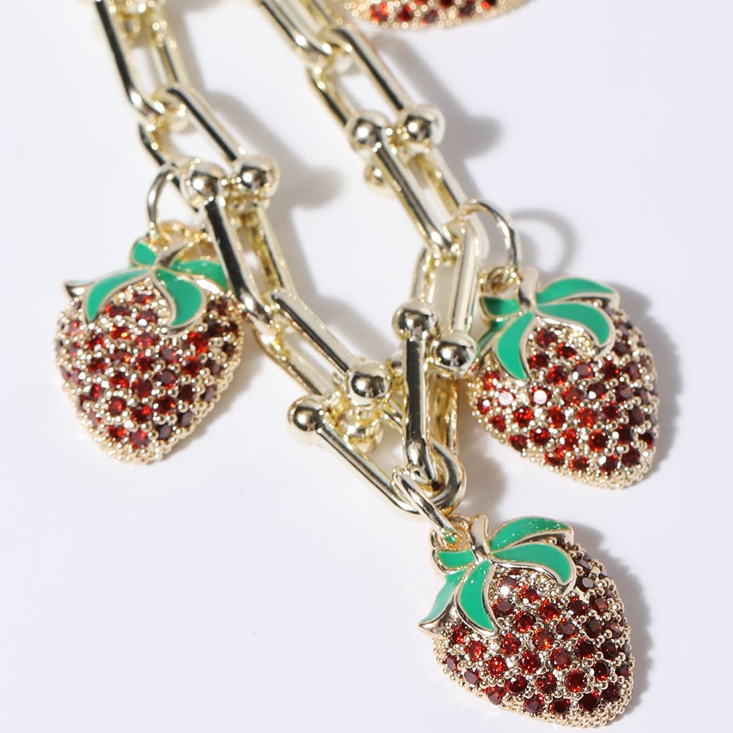 Gold Bracelet with 4 Strawberry Charms