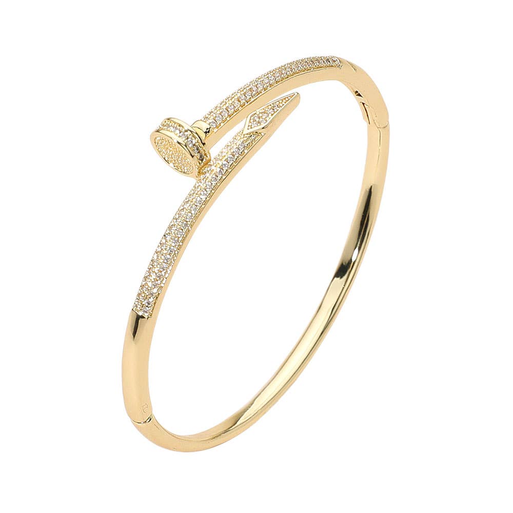 Stone Paved Nailhead Accent Hinged Bangle Bracelet
