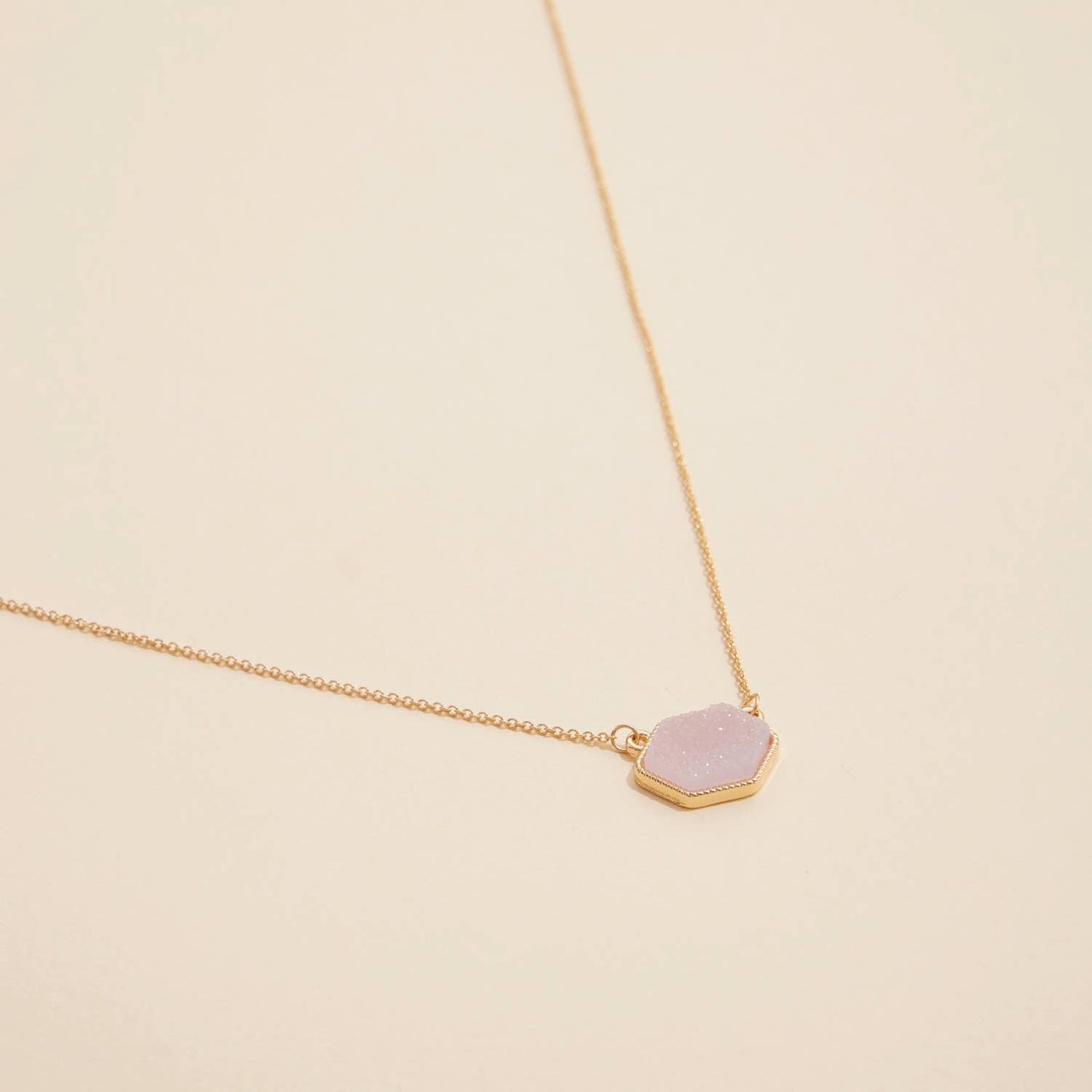 Hexagon Druzy Stone Charm Short Necklace