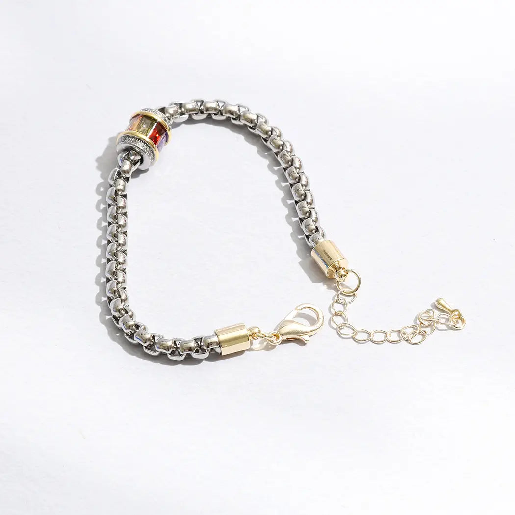 Multi Tone Cylinder Charm Chain Bracelet