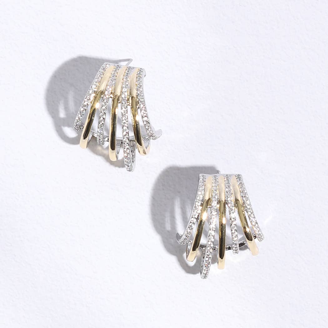 Gold Silver Multi-Lining Stud Earrings