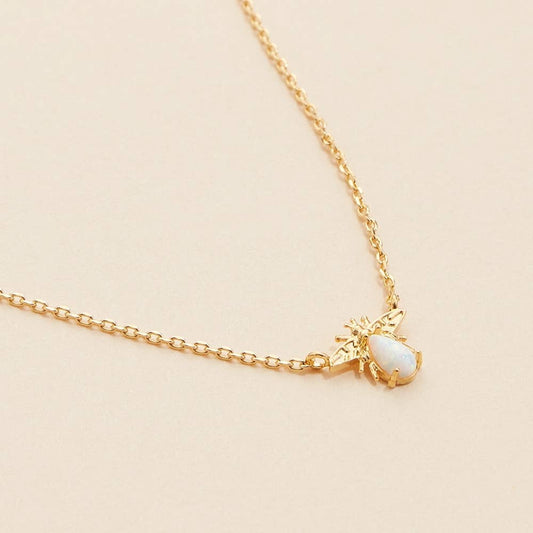 Gold Dip White Opal Charm Short Necklace