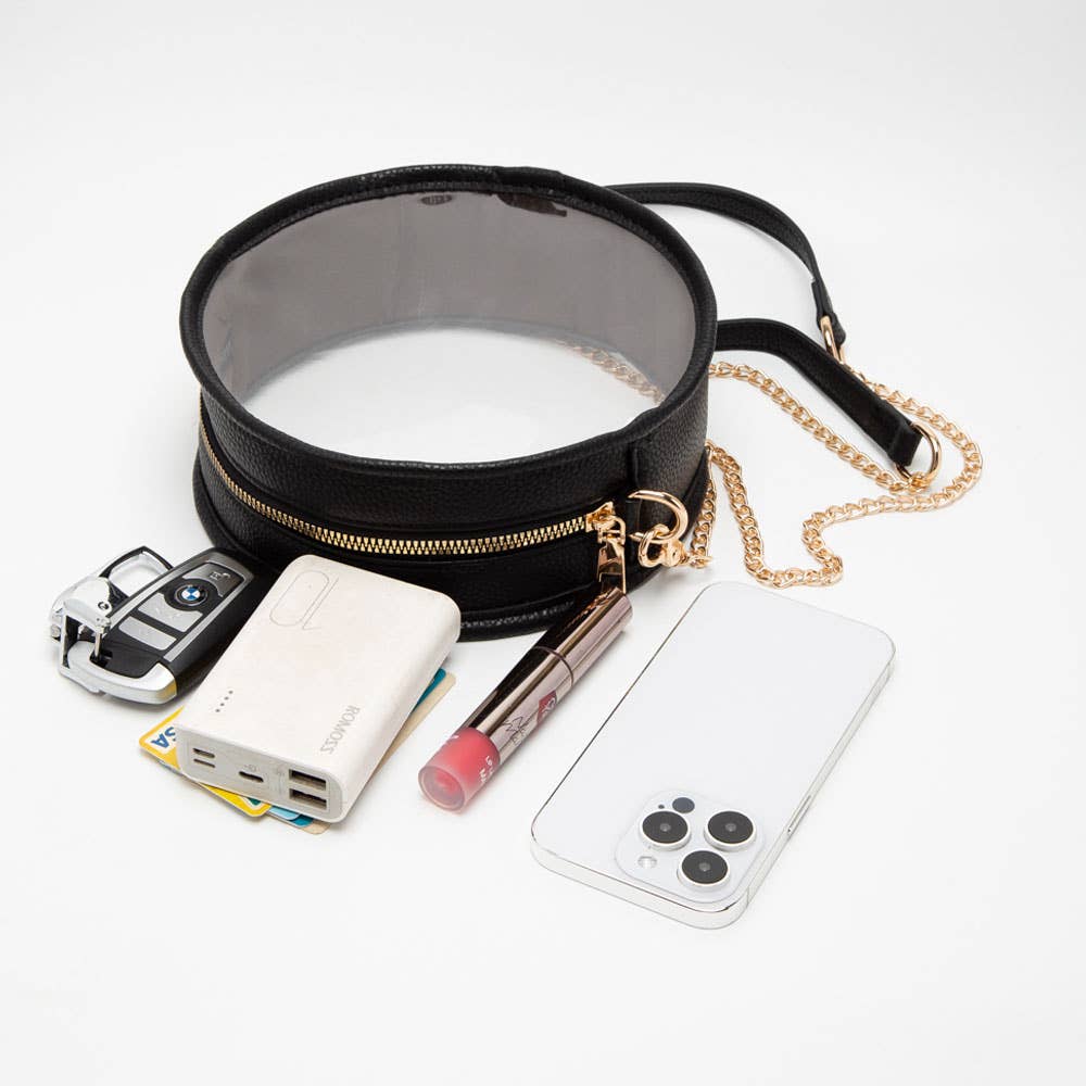 Faux Leather Transparent Round Crossbody Bag
