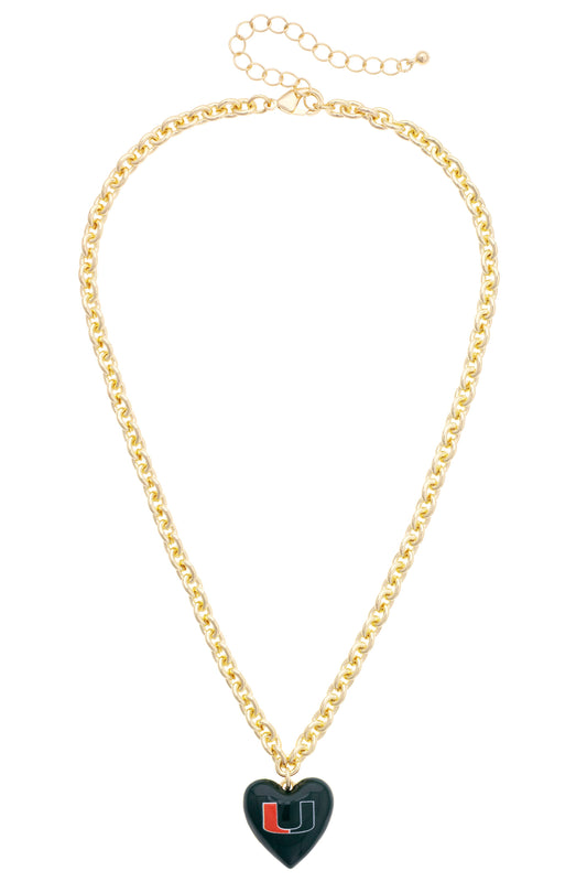 Miami Hurricanes Heart Pendant Necklace