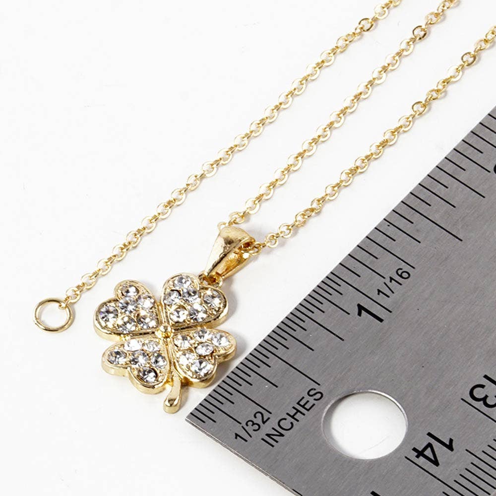 Stone Paved Mini Clover Pendant Necklace