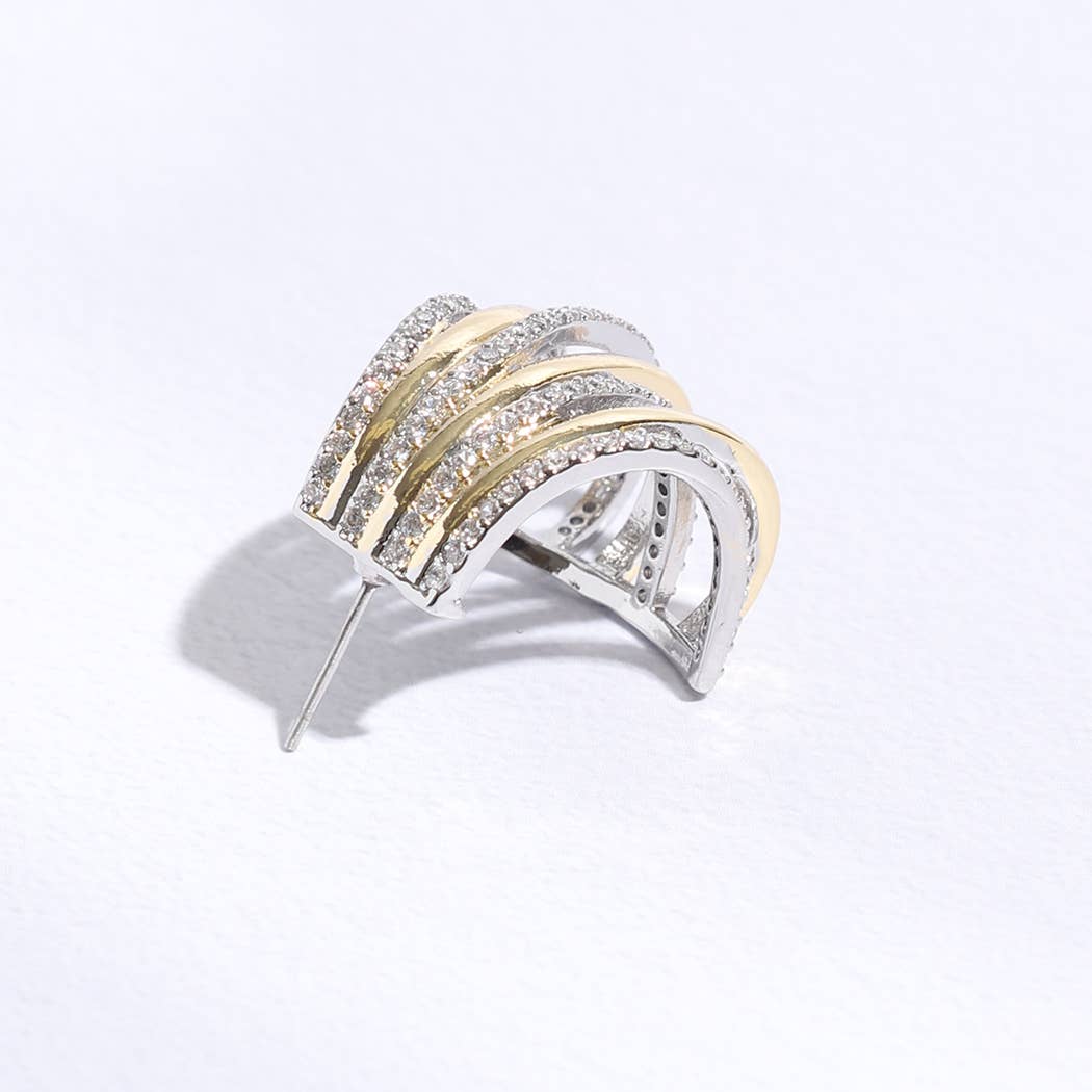 Gold Silver Multi-Lining Stud Earrings