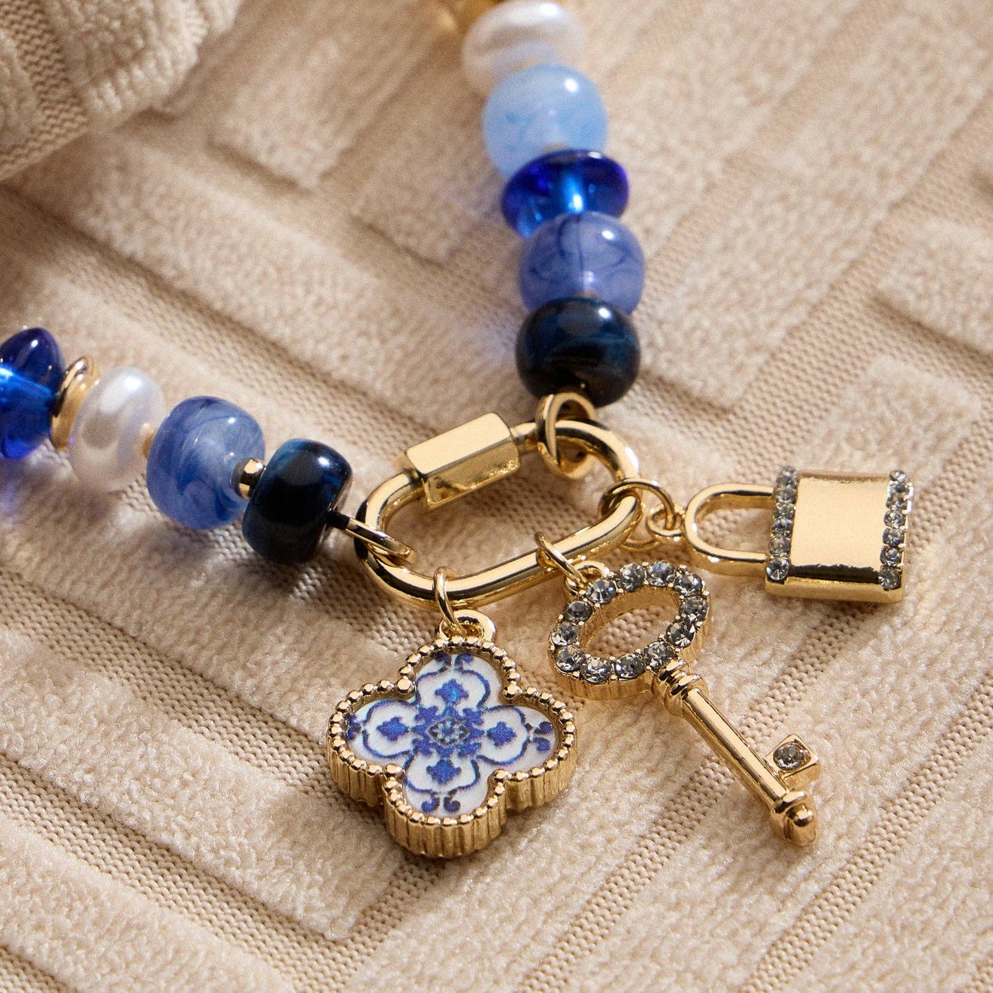 Vibrant Beaded Bracelet | Gold-Tone Trio Charms