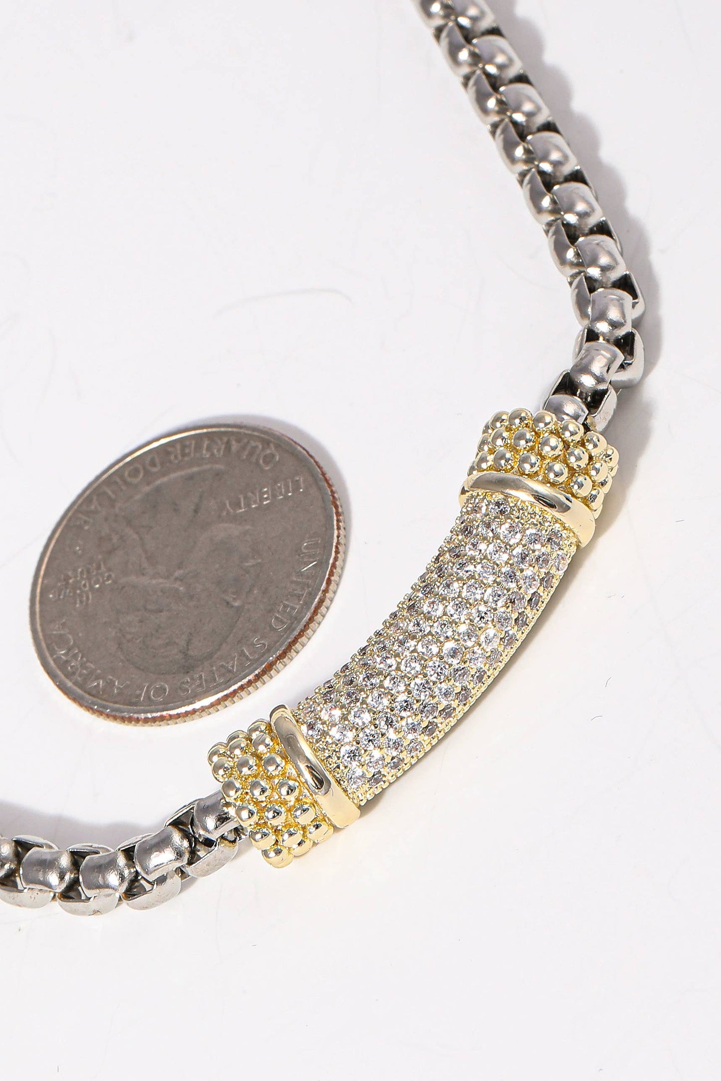 Box Chain Design Two Tone Bar Necklace