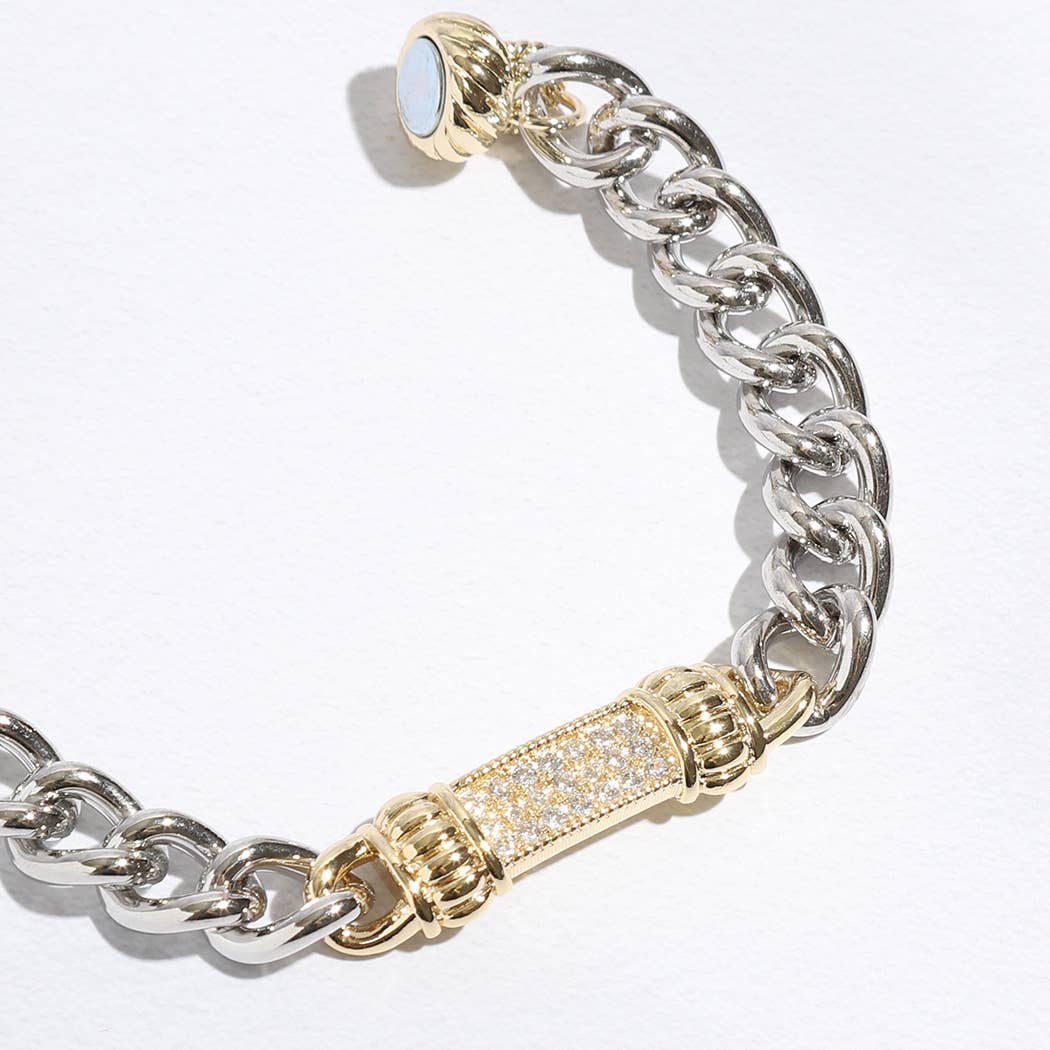 Stone Paved Bar Pointed Chain Magnetic Bracelet