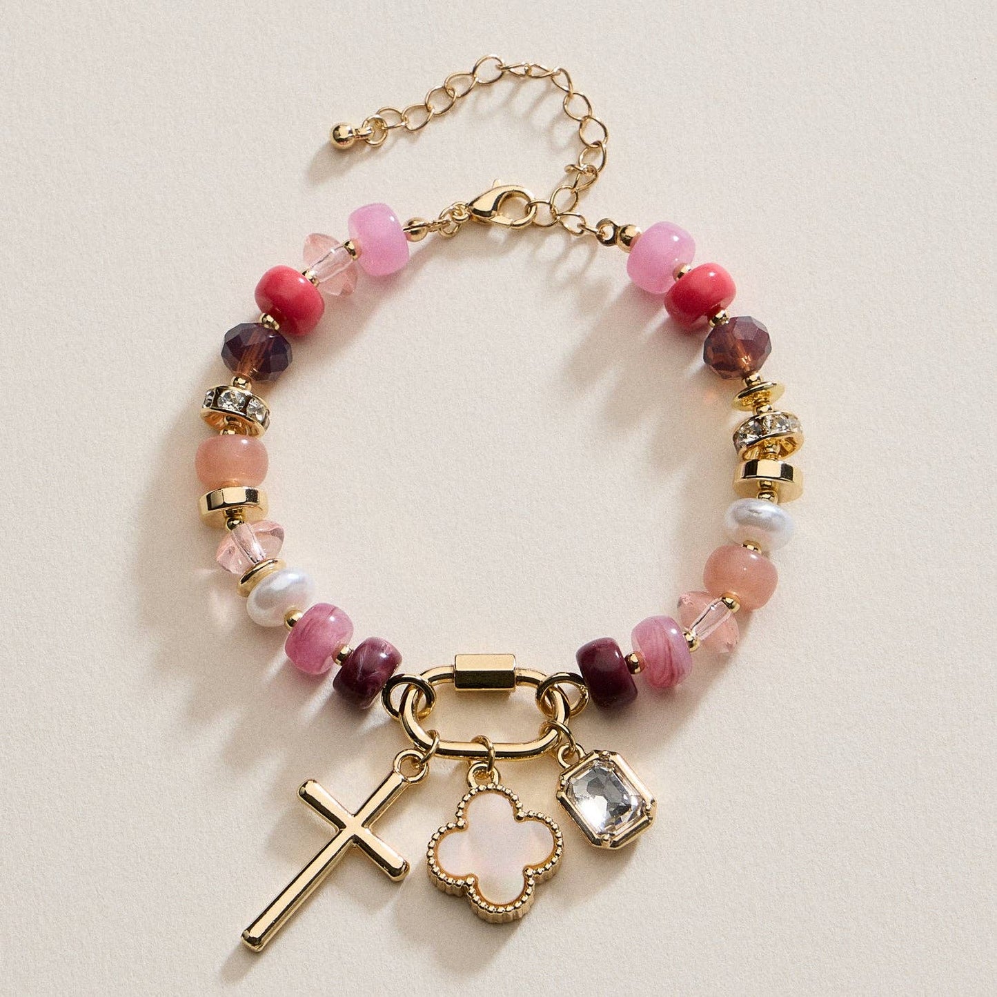 Vibrant Beaded Bracelet | Gold-Tone Trio Charms