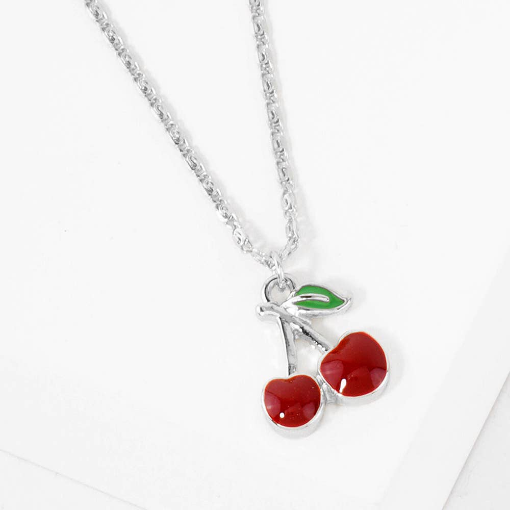 Gold Dipped Enamel Cherry Pendant Necklace