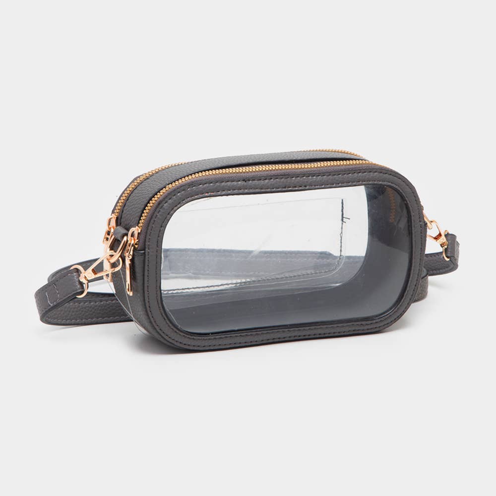 Solid Faux Leather Transparent Rectangle Crossbody Bag