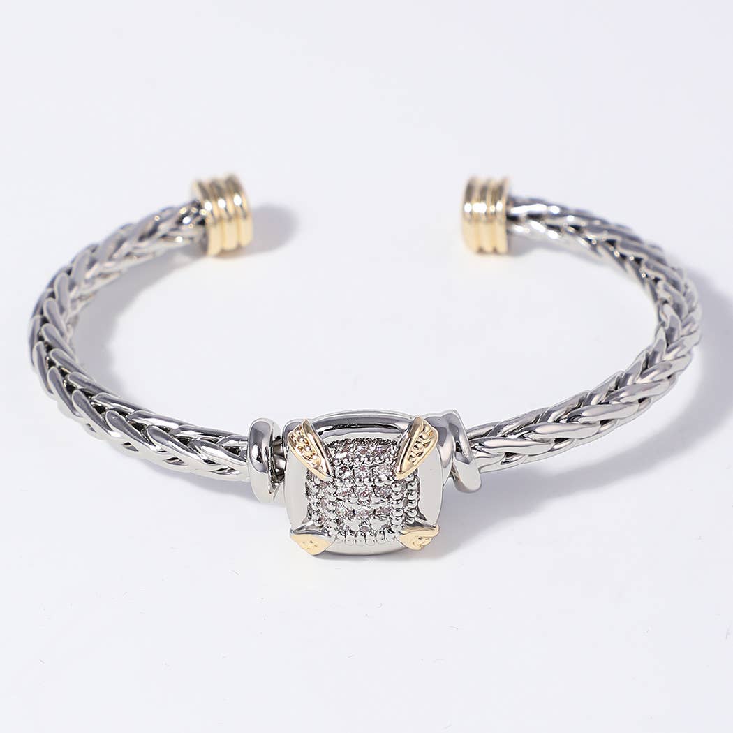 Tow-Tone Square Braided Cuff Bangle Bracelet