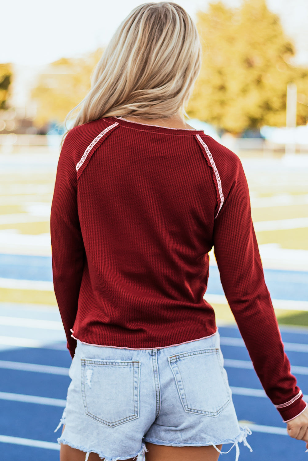 Red Game Day  Football Graphic Thermal Knit Top