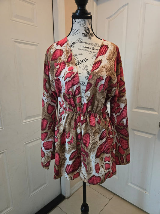 Eilly Bazar Snakeskin Print Long‑Sleeve Romper – Size Medium