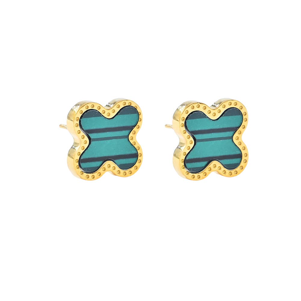 Stainless Steel Quatrefoil Stone Cluster Stud Earrings