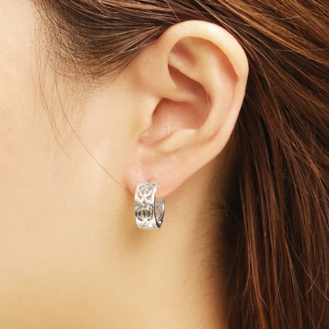 14K Dipped Geometric Pattern Huggie Earrings