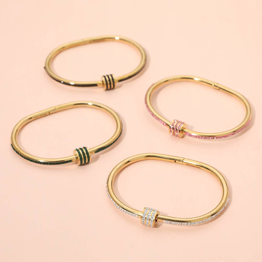 Stainless Steel Stone Accent Hinged Bangle Bracelet
