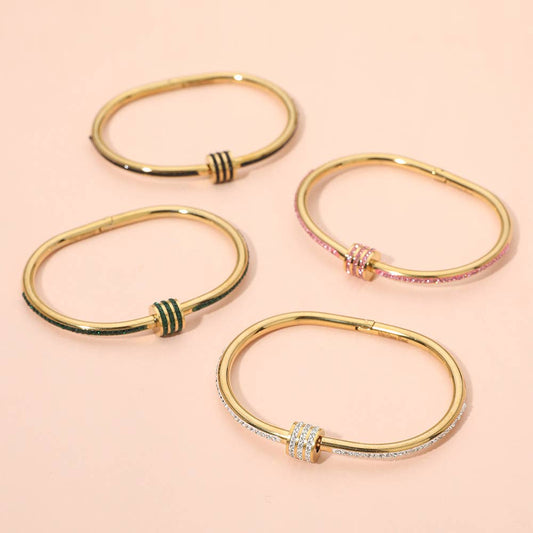 Stainless Steel Stone Accent Hinged Bangle Bracelet