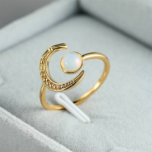 Dainty Moonstone Sun Moon Star Stacking Ring in Solid Copper