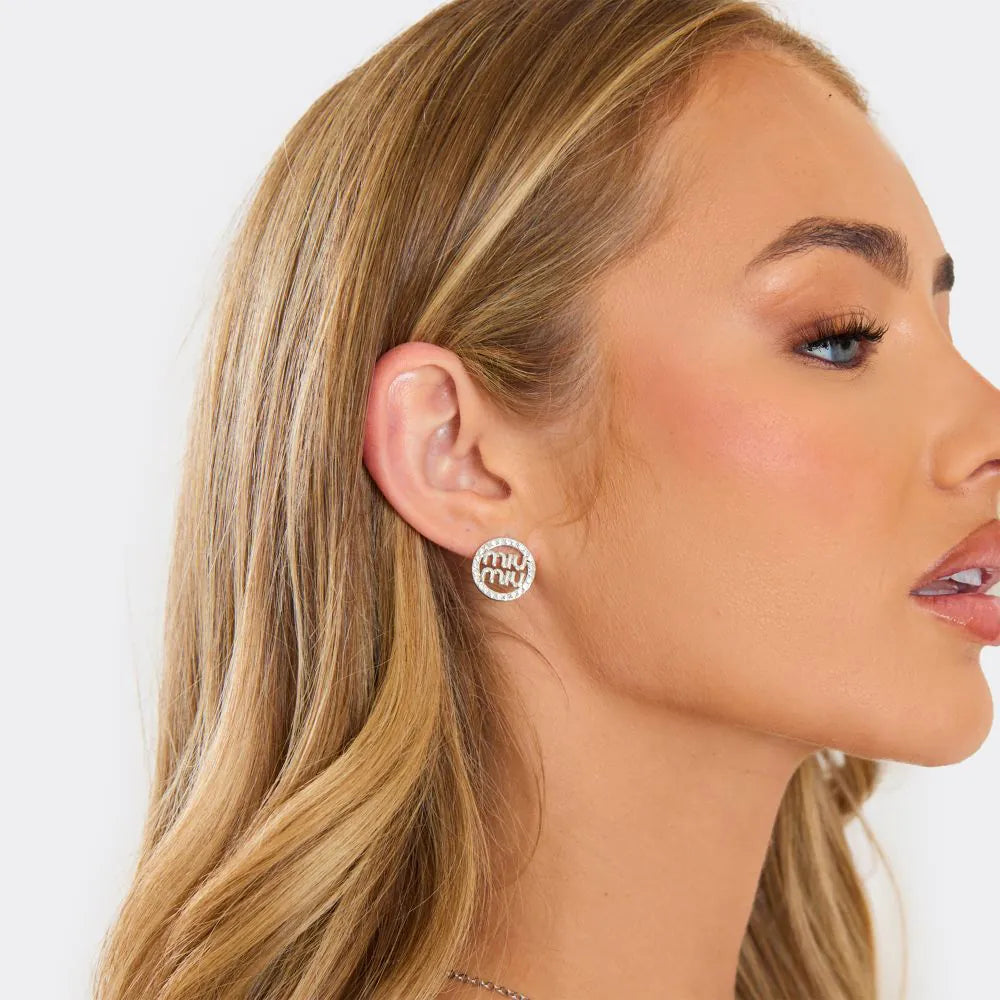 Diamante Detail Circle Shaped Stud Earrings