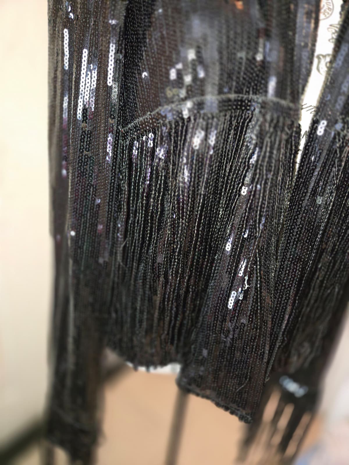 Blue & Buttercup Women's Large Black Sequin Fringe Open Front Jacket