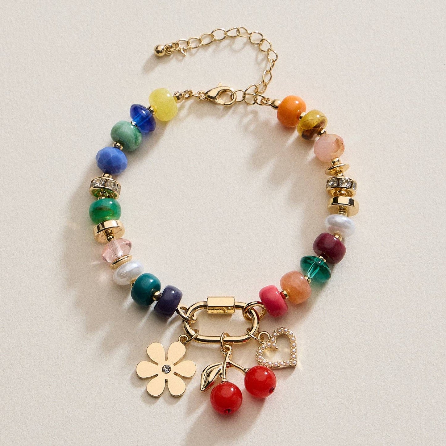 Vibrant Beaded Bracelet | Gold-Tone Trio Charms