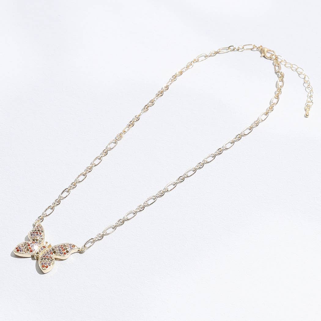 Colorful Butterfly Pendant Linked Necklace
