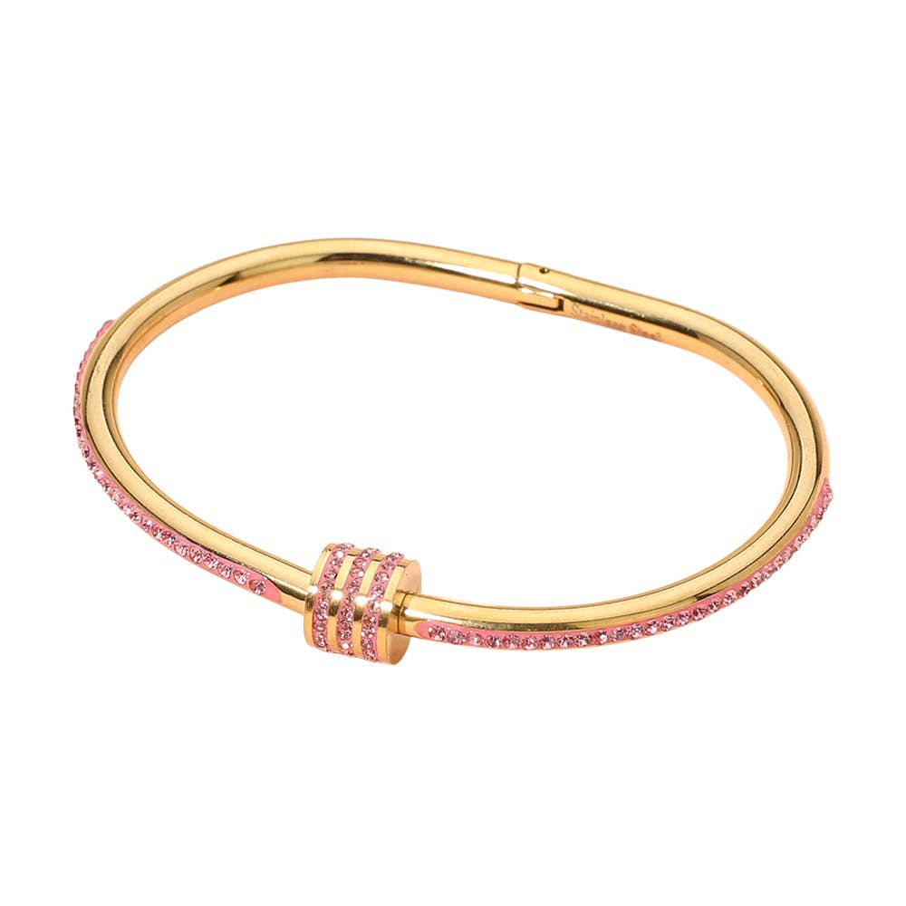 Stainless Steel Stone Accent Hinged Bangle Bracelet