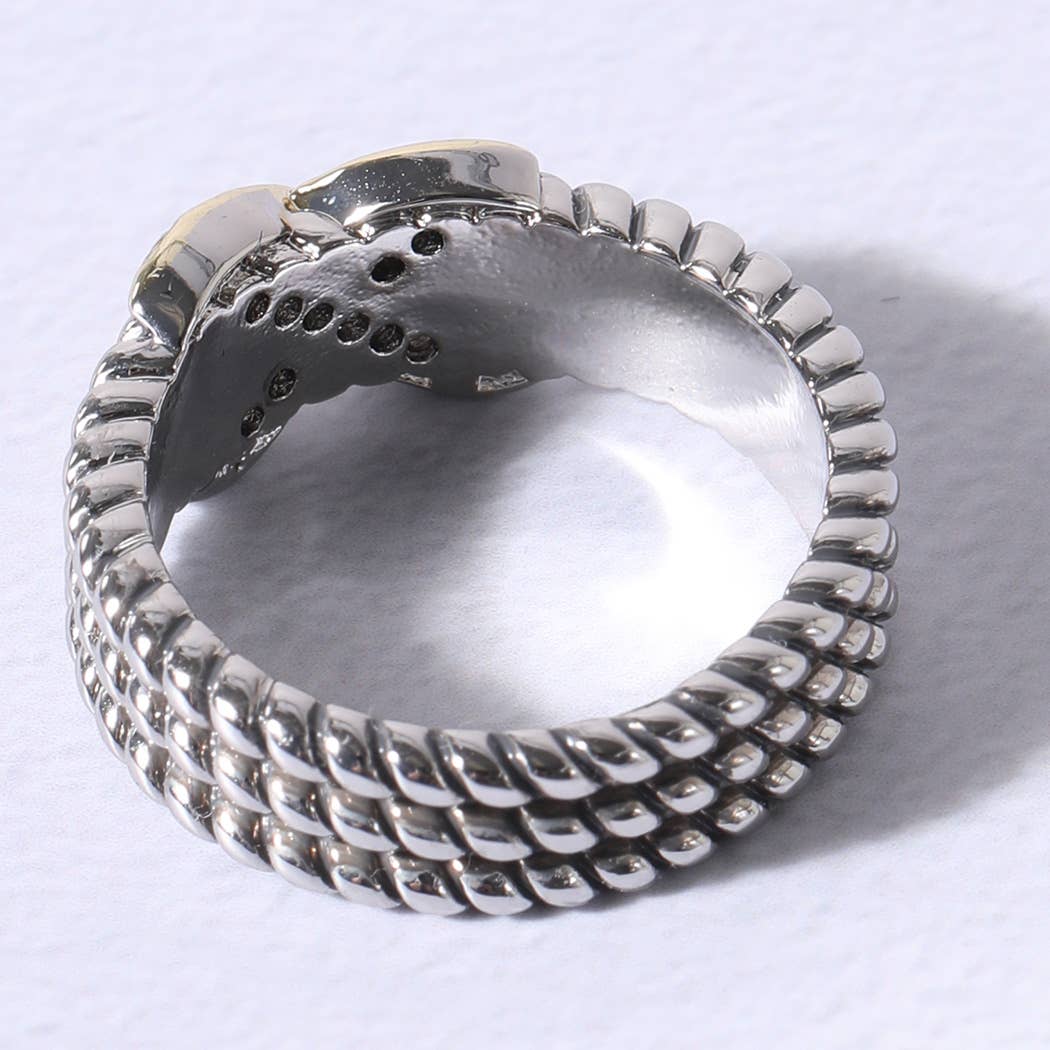 X Tripe Cable Silver Gold Stones Ring