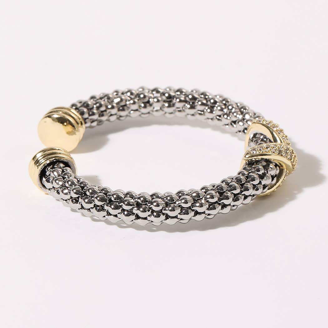 Pave Cross Bar Textured Cuff Bangle Bracelet