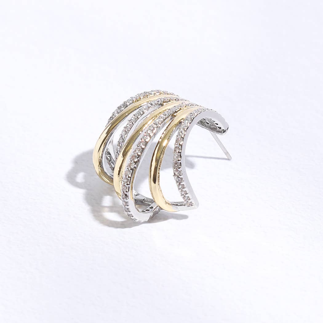 Gold Silver Multi-Lining Stud Earrings