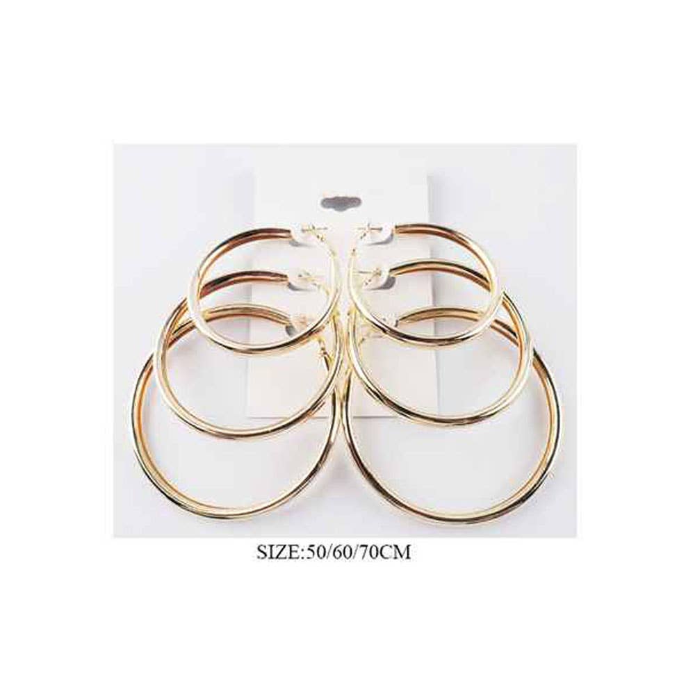 SET OF 3 - Classic Round Metal Hoop Earring Set