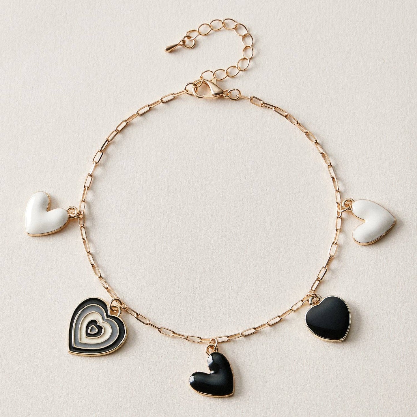 Black Heart Charm Anklet | Retro Layered Heart Chain