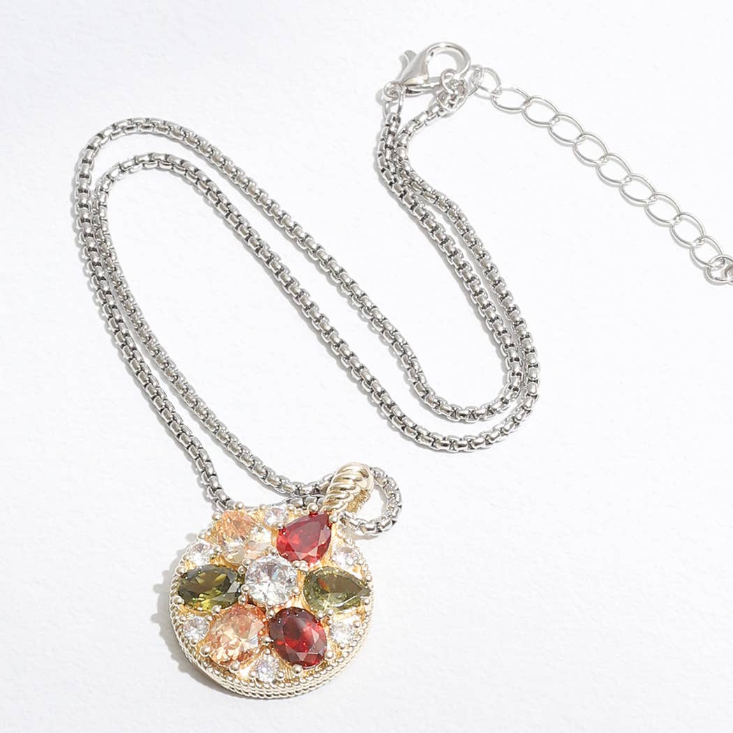 Round Pendant Colorful Rhinestone Necklace