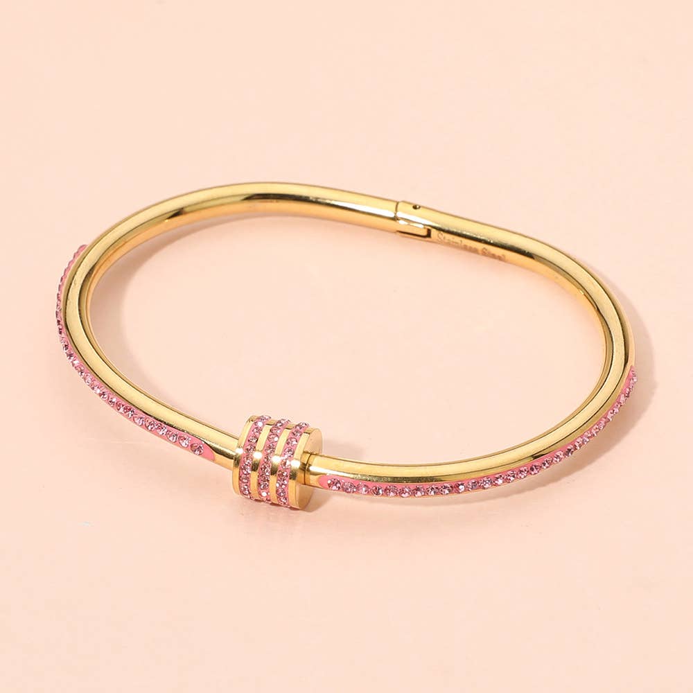 Stainless Steel Stone Accent Hinged Bangle Bracelet
