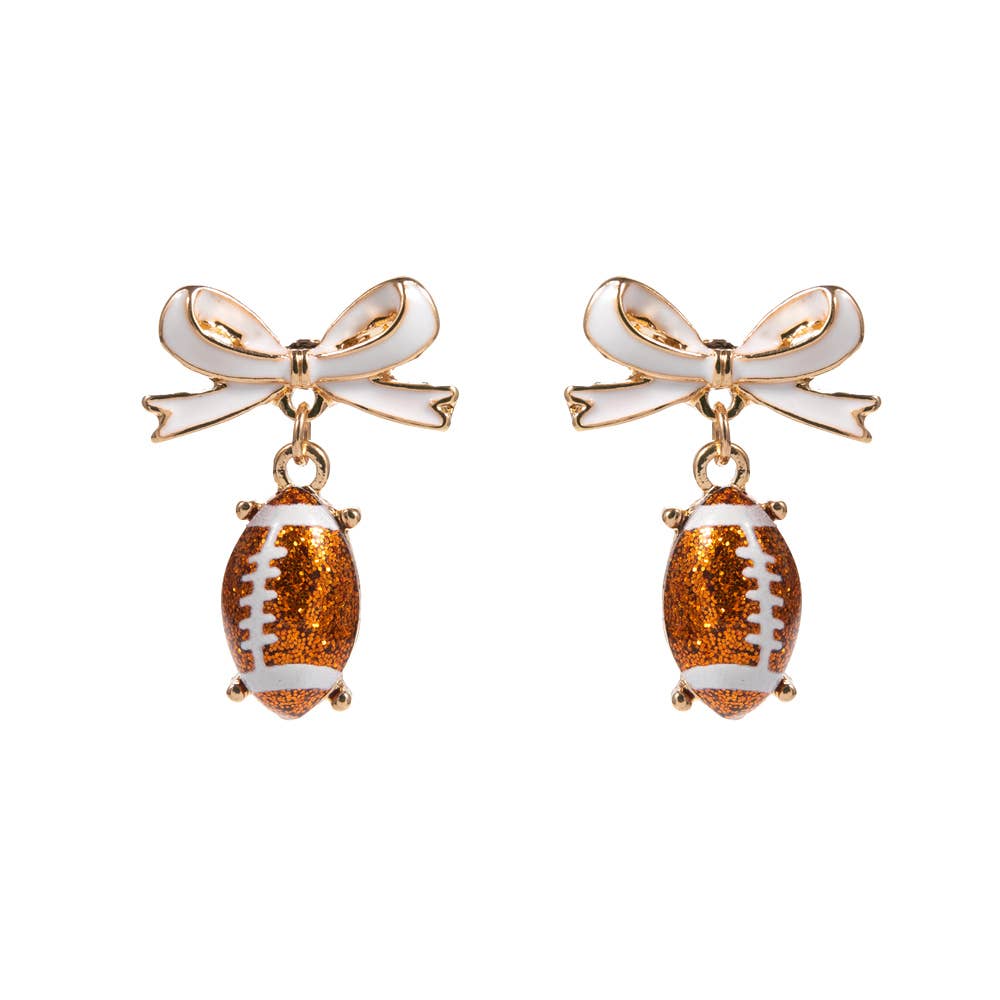 Bow Accent Football Drop Dangle Earrings