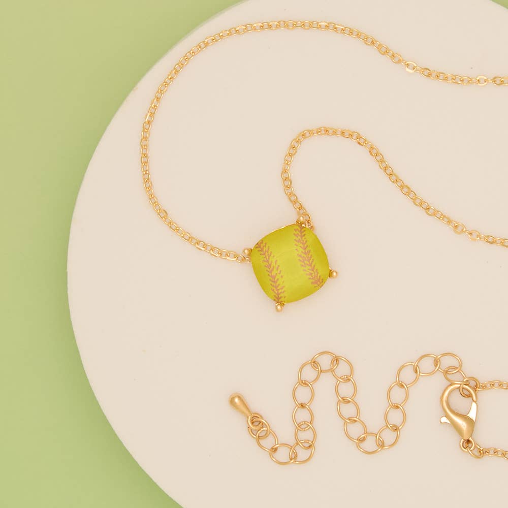 Gameday Cushion Cut Softball Charm Necklace