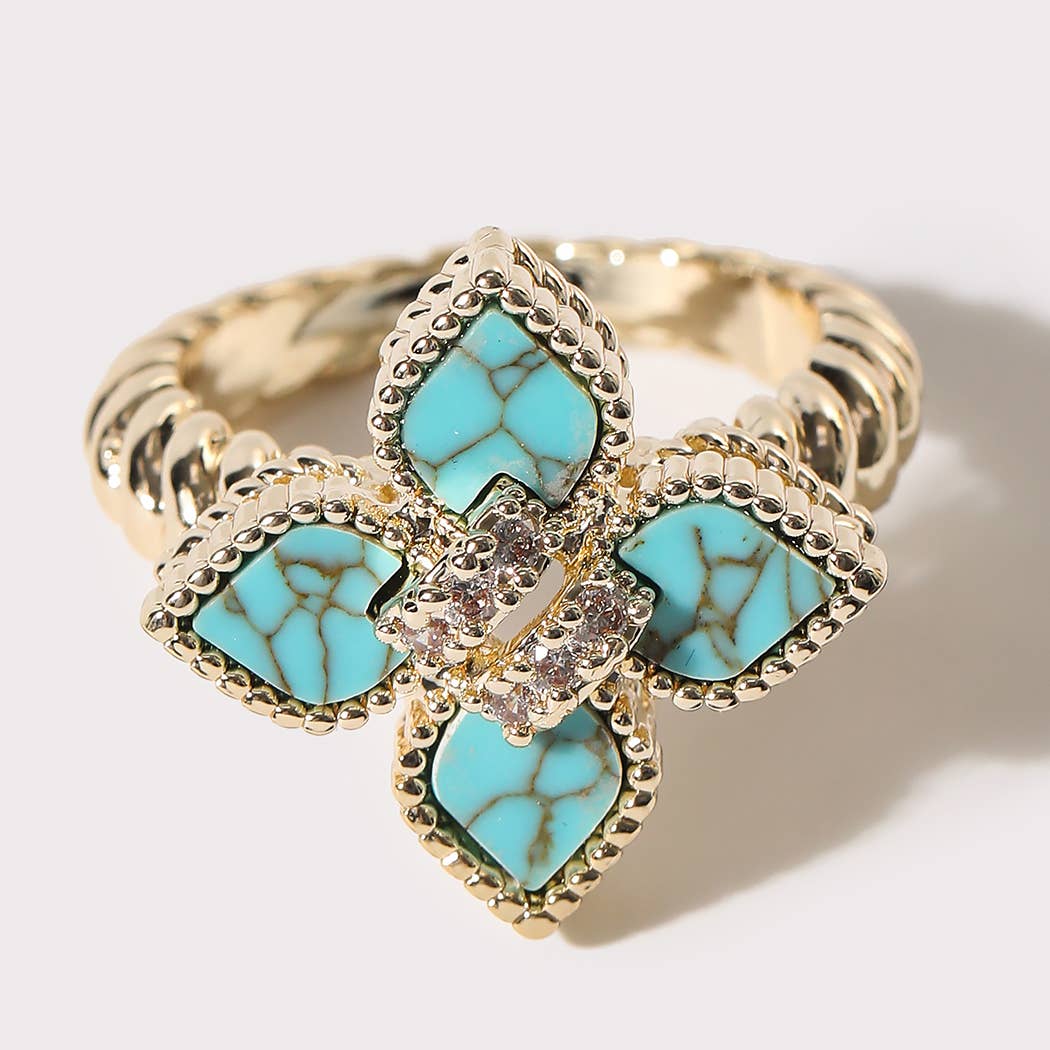 Gold Turquoise Clover Ring